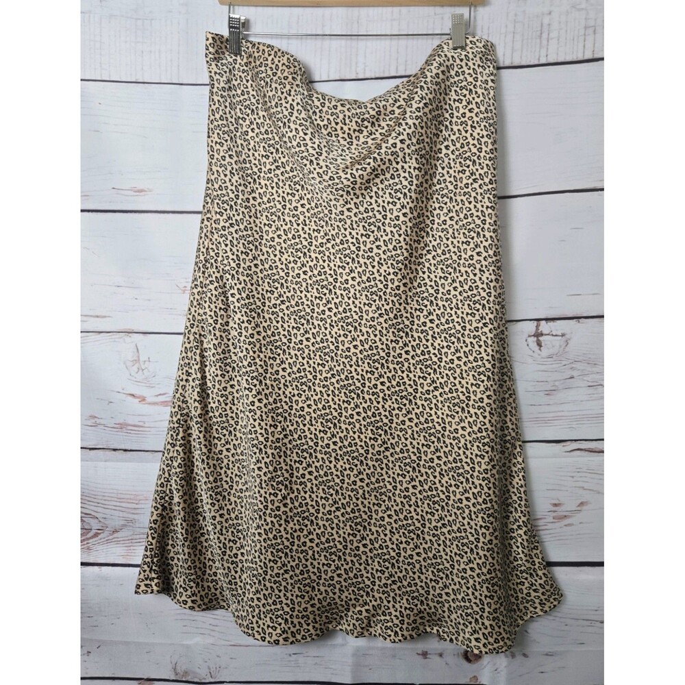 Leith Womens Skirt Size L Tan Black Leopard Animal Print Pull On Midi Slip Lined